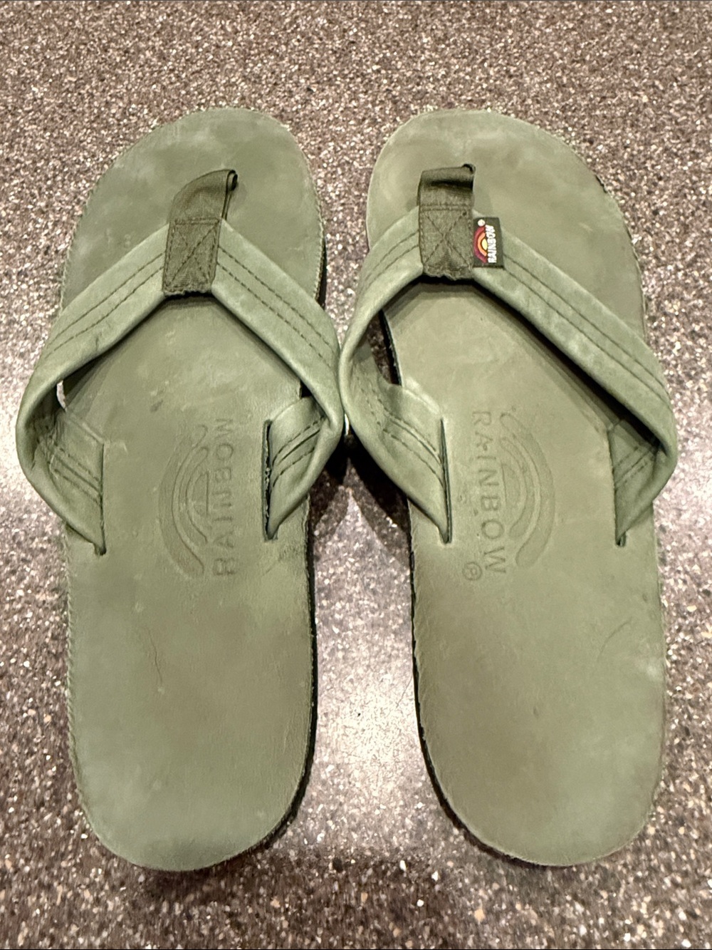 Rainbow Olive Green Leather Thong Sandals